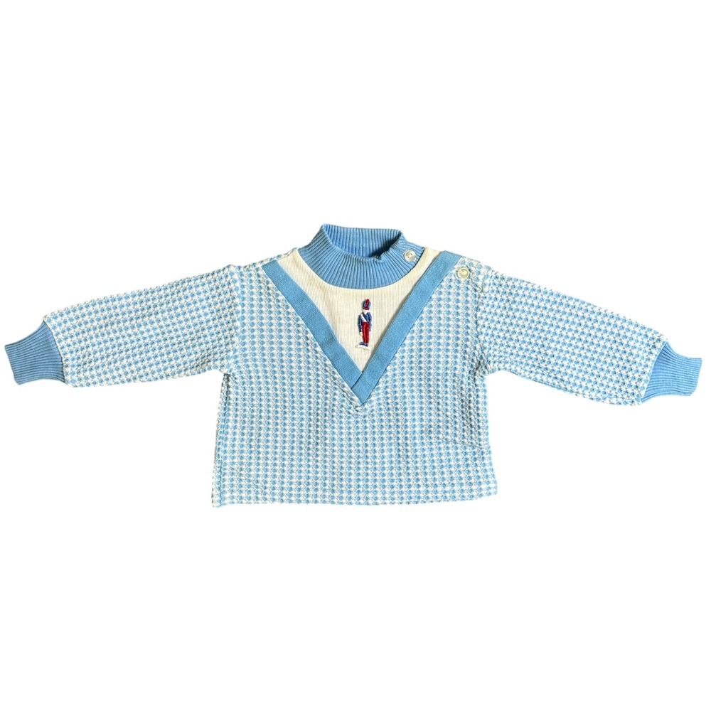 Vintage So Nice Baby Blue Waffle Knit Sweater Toy Soldier 9 Months Cotton
